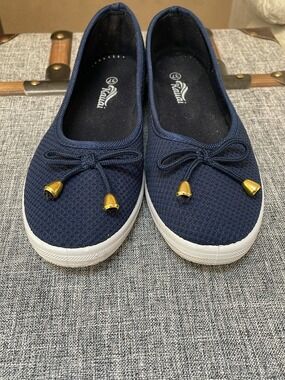 Navy Knit Slip On Summer Flats Size 6.5//7 Gold Tip Bow